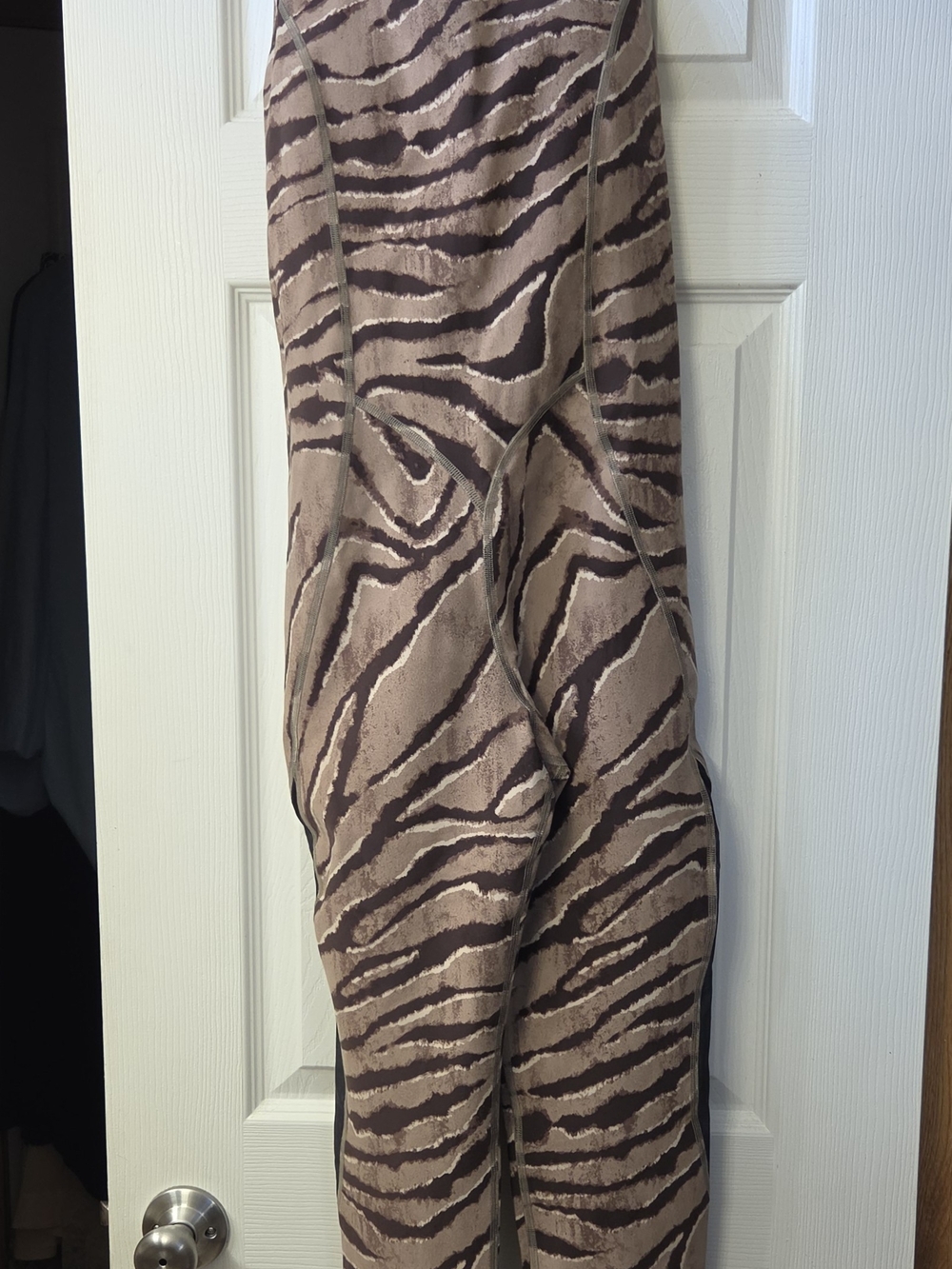 MICHI Taupe and Chocolate Zebra-Print Leggings